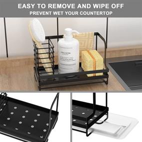 img 2 attached to 🧽 ODesign Sink Caddy, Kitchen Sink Organizer with Drain Pan, Sponge Scrubber Brush and Dishcloth Holder, Stainless Steel Rustproof Rack - Black