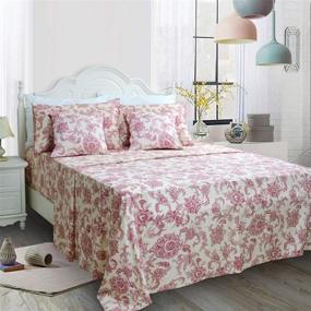 img 2 attached to 🌹 FADFAY Red Floral Leaves Bedding Set - Elegant Bed Sheets, Luxury 800 Thread Count 100% Egyptian Cotton, Deep Pocket Fitted Sheet, Twin Size for Girls and Women - 4 Piece Set