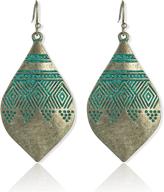 unique handmade vintage leaf earrings: bohemian hammered & engraved antique silver/gold tribal ethnic teardrop shaped jewelry for women girls logo