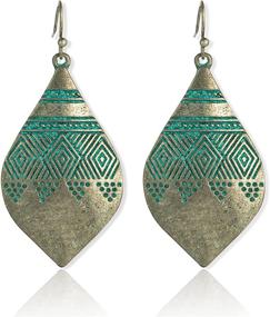 img 4 attached to Unique Handmade Vintage Leaf Earrings: Bohemian Hammered & Engraved Antique Silver/Gold Tribal Ethnic Teardrop Shaped Jewelry for Women Girls