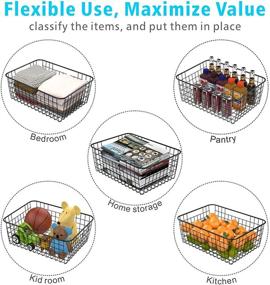 img 2 attached to 📦 Wire Storage Baskets, F-color 4 Pack Black Metal Baskets - Kitchen Cabinet, Freezer, Bathroom, Garage Organizer Bins