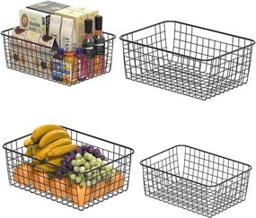 img 4 attached to 📦 Wire Storage Baskets, F-color 4 Pack Black Metal Baskets - Kitchen Cabinet, Freezer, Bathroom, Garage Organizer Bins