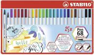 🖌️ stabilo pen 68 brush - премиумный маркер с кисточкой, 25 штук в банке, 19 разных цветов. логотип