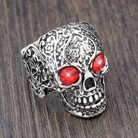 img 2 attached to Gothic Skull Red Crystal Rings: Vintage Antique Punk Hip-hop Rock Biker Skull Ring Cocktail Party Jewelry - Perfect Christmas Halloween Gift for Men and Boys