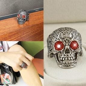 img 1 attached to Gothic Skull Red Crystal Rings: Vintage Antique Punk Hip-hop Rock Biker Skull Ring Cocktail Party Jewelry - Perfect Christmas Halloween Gift for Men and Boys