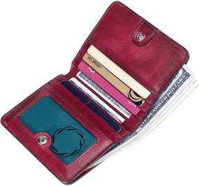 img 3 attached to Yafeige Women's Retro Wine Red RFID Blocking Compact Bi-fold Leather Pocket Wallet Mini Slim Purse