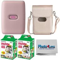 📸 fujifilm instax mini link smartphone printer bundle - dusty pink color, includes 2x fujifilm instax mini twin pack instant film (40 sheets) and a protective case for fuji link printer logo
