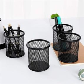 img 1 attached to 🖊️ Black Mesh Pen Pencil Collection Holder Sorter Desk Organizer by MosBug - Round Steel Pen Pencil Cup Set of 2