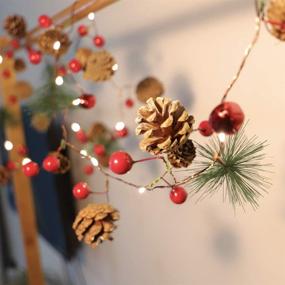 img 4 attached to MIYA LIFE Pine Cone Jingle Bell String Lights: Festive 🌲 6.5ft 30LED Pine Branch Berries Garland for Christmas Decor, Battery Operated