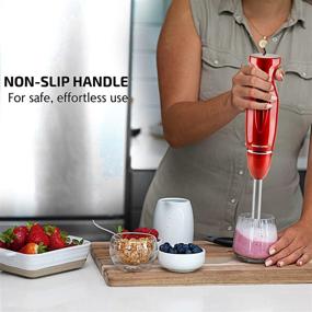 img 2 attached to 🔴 Ovente HS560R Electric Immersion Hand Blender - 300 Watt, 2 Mixing Speeds, Stainless Steel Blades, Powerful Portable Grip Stick Mixer - Ideal for Smoothies, Purees, Baby Food, Soup - Red