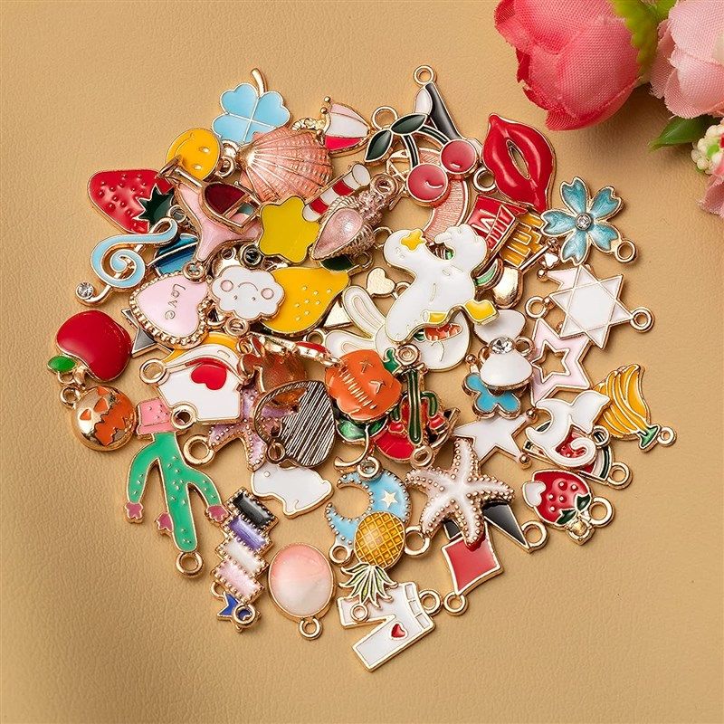 SANNIX 170pcs Jewelry Making Charms Assorted Gold Plated Enamel Necklace Bracelet Charms Pendants for DIY Jewelry Making