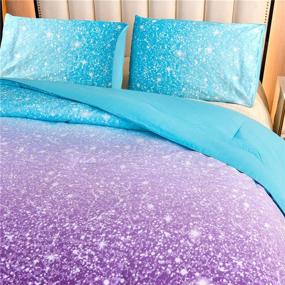 img 2 attached to Sparkling Holawakaka Kids Space Star Glitter Comforter Set: Ombre Blue & Purple Print Gradient Bedding in Twin Size (Twin, Blue Purple)