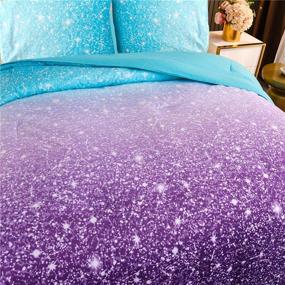 img 3 attached to Sparkling Holawakaka Kids Space Star Glitter Comforter Set: Ombre Blue & Purple Print Gradient Bedding in Twin Size (Twin, Blue Purple)