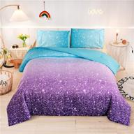 sparkling holawakaka kids space star glitter comforter set: ombre blue & purple print gradient bedding in twin size (twin, blue purple) logo