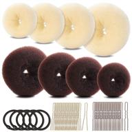 🌟 effortless hair bun styling with fandamei hair bun maker set: 4pcs dark brown & 4pcs beige | extra-large, large, medium, and small sizes | includes hair elastic bands and bobby pins (brown and gold) logo