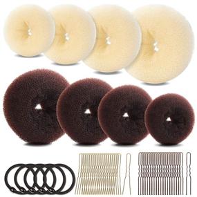 img 4 attached to 🌟 Effortless Hair Bun Styling with FANDAMEI Hair Bun Maker Set: 4pcs Dark Brown & 4pcs Beige | Extra-Large, Large, Medium, and Small Sizes | Includes Hair Elastic Bands and Bobby Pins (Brown and Gold)