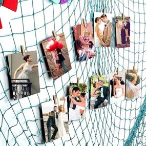 img 1 attached to 🎣 Blue Sea Theme Fishing Net Photo Hanging Display Frames - 79x40 Inch, ZUEXT Wall Decor with 40 Clips & Anchors, Nautical Artworks Photos Organizer for Home Party Decorations