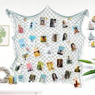 🎣 blue sea theme fishing net photo hanging display frames - 79x40 inch, zuext wall decor with 40 clips & anchors, nautical artworks photos organizer for home party decorations логотип