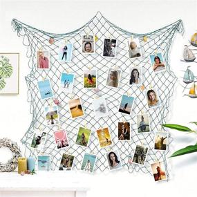 img 4 attached to 🎣 Blue Sea Theme Fishing Net Photo Hanging Display Frames - 79x40 Inch, ZUEXT Wall Decor with 40 Clips & Anchors, Nautical Artworks Photos Organizer for Home Party Decorations