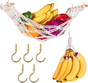 img 4 attached to Equarus Macrame Fruit Hammock for Kitchen: Under Cabinet Produce Veggie Banana Holder Net with Hook