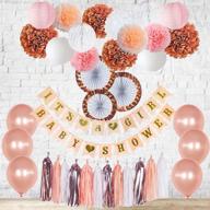 🎀 rose gold baby shower decorations: it's a girl banner, balloons, pink & white tassel garland bunting, tissue paper fans, lanterns, pom poms, honeycomb balls - new color party nursery room логотип