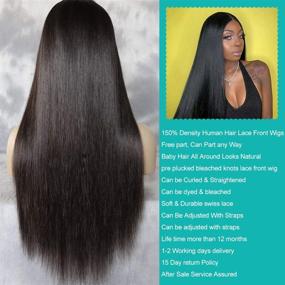 img 3 attached to 💇 20 Inch Straight Lace Front Wigs Human Hair Pre Plucked And Bleached Knots 150% Density Glueless Straight Human Hair Wigs with 4x4 Closure Wig, Baby Hair, and Brazilian Virgin Hair for Black Women - Mengkai