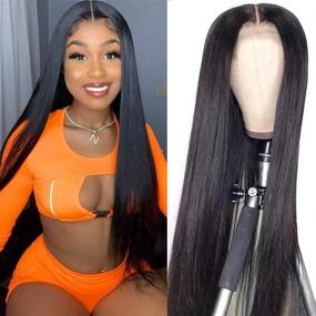 img 4 attached to 💇 20 Inch Straight Lace Front Wigs Human Hair Pre Plucked And Bleached Knots 150% Density Glueless Straight Human Hair Wigs with 4x4 Closure Wig, Baby Hair, and Brazilian Virgin Hair for Black Women - Mengkai