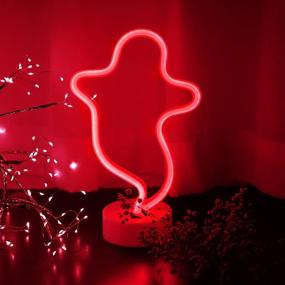 img 3 attached to 👻 Neon Ghost Signs Christmas Lights | LED Ghost Shape Lamp Neon Lights for Wall Decor | Festival, Party | Teen Girls Boys Bedroom Décor - Ghost with Holder Base (Red)