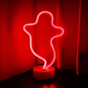 img 2 attached to 👻 Neon Ghost Signs Christmas Lights | LED Ghost Shape Lamp Neon Lights for Wall Decor | Festival, Party | Teen Girls Boys Bedroom Décor - Ghost with Holder Base (Red)