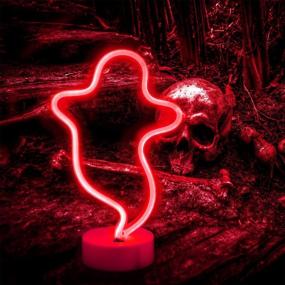 img 4 attached to 👻 Neon Ghost Signs Christmas Lights | LED Ghost Shape Lamp Neon Lights for Wall Decor | Festival, Party | Teen Girls Boys Bedroom Décor - Ghost with Holder Base (Red)