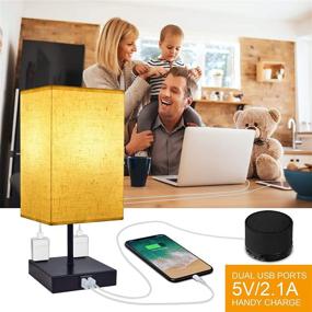 img 2 attached to 💡 Dimmable 3-Way Touch Control Bedside Lamp with USB Charging Ports, Cotanic Modern Table Lamp, Square Fabric Linen Lampshade, Decorative Nightstand Lamps for Bedroom, E26 LED Bulb Included