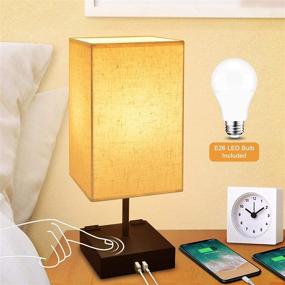 img 4 attached to 💡 Dimmable 3-Way Touch Control Bedside Lamp with USB Charging Ports, Cotanic Modern Table Lamp, Square Fabric Linen Lampshade, Decorative Nightstand Lamps for Bedroom, E26 LED Bulb Included