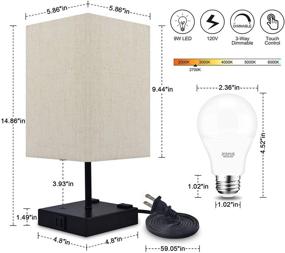 img 3 attached to 💡 Dimmable 3-Way Touch Control Bedside Lamp with USB Charging Ports, Cotanic Modern Table Lamp, Square Fabric Linen Lampshade, Decorative Nightstand Lamps for Bedroom, E26 LED Bulb Included