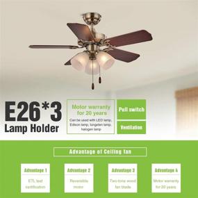 img 2 attached to 🌀 Fansose 36-Inch Indoor Ceiling Fan: Wood Blade, Noiseless Motor, Reversible, E26 Lamp Holders & Pull-Wire Control