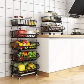 img 3 attached to 🍎 5-Tier Stackable Fruit Basket with Wheels - Kitchen Wire Rack for Fruit and Vegetable Storage, Pantry Food Organizer Shelf - Storage Cart for Onion, Potato, and Produce Snacks