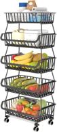 🍎 5-tier stackable fruit basket with wheels - kitchen wire rack for fruit and vegetable storage, pantry food organizer shelf - storage cart for onion, potato, and produce snacks логотип