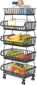 img 4 attached to 🍎 5-Tier Stackable Fruit Basket with Wheels - Kitchen Wire Rack for Fruit and Vegetable Storage, Pantry Food Organizer Shelf - Storage Cart for Onion, Potato, and Produce Snacks