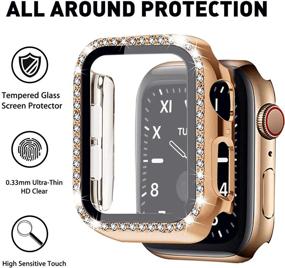 img 1 attached to Mosonio Совместимый ремешок для Apple Watch 38 мм 40 мм 42 мм 44 мм с защитным стеклом и чехлом для женщин, ювелирный браслетный металлический ремешок с набором из 2 чехлов с блестками для iWatch Series 6 5 4 3 2 1