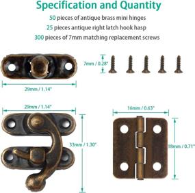 img 3 attached to Howdia Antique Right Latch Hook Hasp and Small Box Mini Hinges Set with Replacement Screws – 25 Sets of Hooks and 50 Sets of Hinges in Antique Bronze for Wood Jewelry Boxes