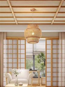 img 1 attached to DANGGEOI Hand-Woven Bamboo Pendant Light: Natural Rattan Handwoven Lamp for Kitchen Farmhouse, Beige Chandelier with Domed Shape - 1 Light Hanging Light (14.96 x 15.71inch)