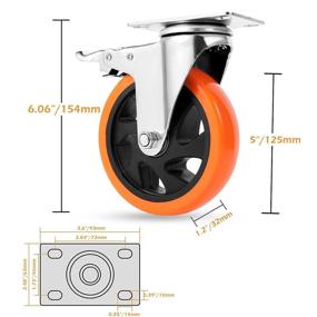 img 1 attached to 🔩 W B D WEIBIDA 5 inch Swivel Caster Wheels: Heavy Duty, 1400lbs Capacity | No Noise Polyurethane Wheels for Furniture & Cart Set of 4 | Dual Locking | Free Bolts, Nuts & Spanner