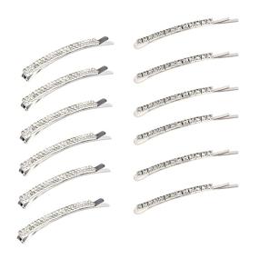 img 4 attached to 💎 12-Piece Rhinestone Bobby Pin Set, Metal Hair Clips with Clear Crystal Rows - Ideal Hair Barrette Pins for Women, Ladies, and Teen Girls