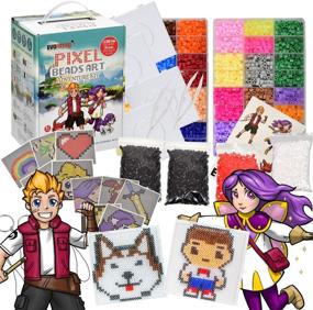 img 3 attached to 🧩 Kids' Pixel Art Fuse Beads Kit - Complete Adventure Set with Pegboard, Stickers, Patterns, Ties, and Keychain Rings - 13,000 Fuse Beads in 29 Vibrant Colors by EVORETRO