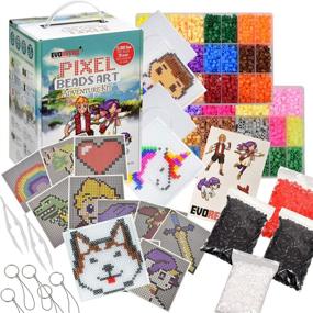 img 4 attached to 🧩 Kids' Pixel Art Fuse Beads Kit - Complete Adventure Set with Pegboard, Stickers, Patterns, Ties, and Keychain Rings - 13,000 Fuse Beads in 29 Vibrant Colors by EVORETRO