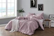 🛏️ swift home prewashed chambray duvet cover bedding set in dusty lavender - 100% cotton yarn dyed, breathable, natural wrinkled look - full/queen size (comforter not included) logo