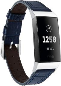 img 4 attached to 👌 Наручные ремешки Nigaee из натуральной кожи для Fitbit Charge 4 / Fitbit Charge 3 - стильные тонкие сменные ремешки, темно-синий браслет для мужчин и женщин