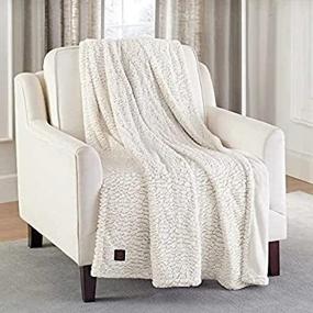 img 4 attached to Stay Cozy & Warm with Brookstone Ultra Soft Plush Electric Heated Throw - 4 Heat Settings, Built-in Remote, Machine Washable (Grey/White Design)