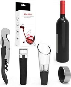 img 4 attached to 🍷 Wine Opener Set Gift Box with Waiters Corkscrew, Wine Vacuum Stopper, Wine Ring, and Wine Pourer - Ideal Gift for Wine Enthusiasts