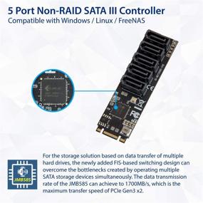 img 2 attached to Внутренняя карта адаптера IO CREST с 5 портами SATA III 6 Гб/с без RAID M.2 B+M ключ: улучшите производительность хранения настольного ПК с поддержкой SSD и HDD, с поддержкой чипсета JMB585.