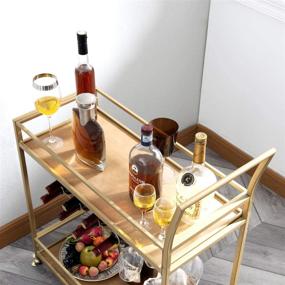 img 2 attached to 🍷 JBBCN Bar Cart for Home: Wine Rack, Glass Holder, and Storage Cart on Wheels - Wooden and Metal Material with Elegantly Golden Finish (28.43" L x 12.68" W x 35.7" H)